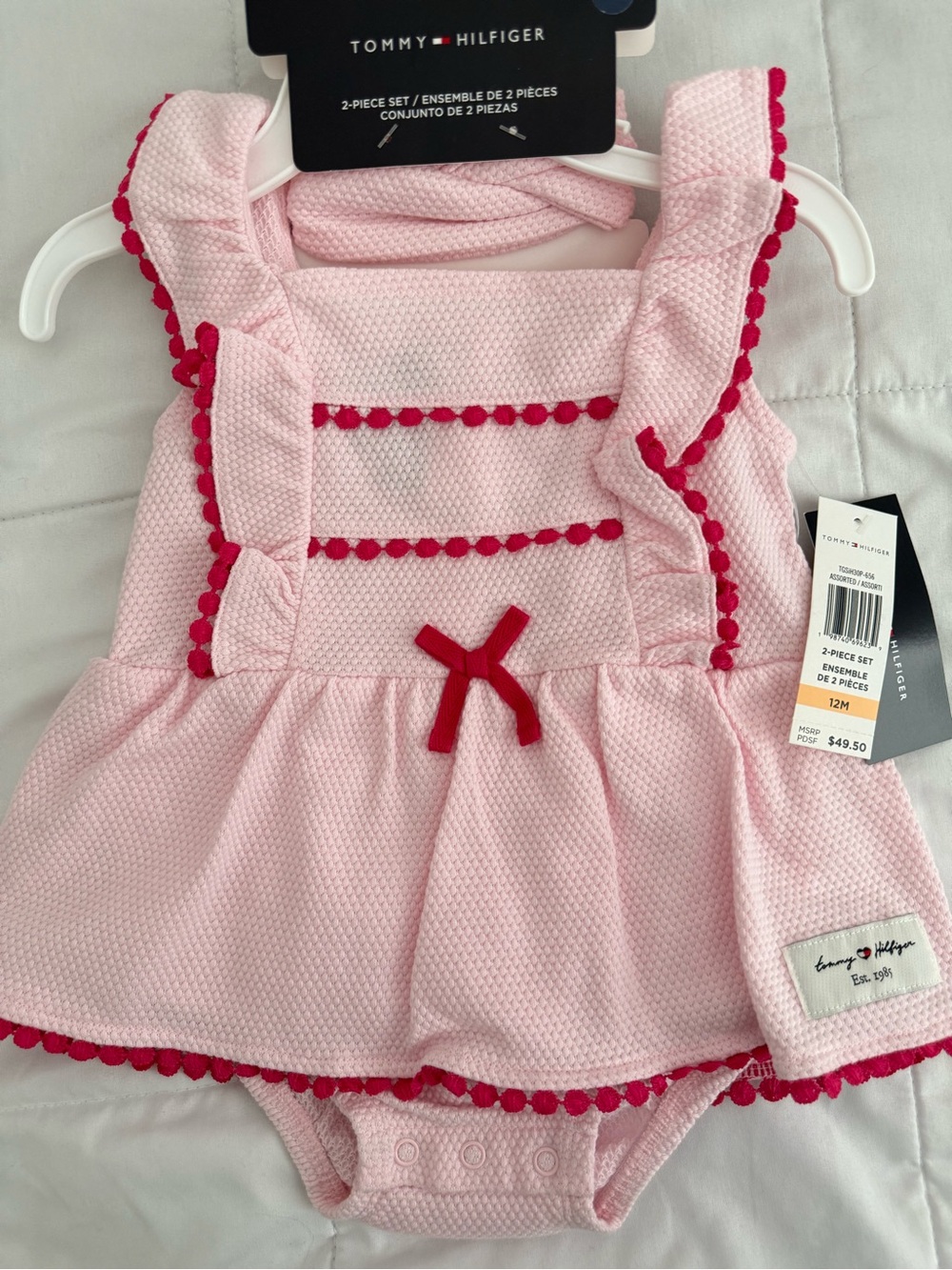Tommy Hilfiger Pink Baby Dress & Bodysuit Set with hot pink Trim